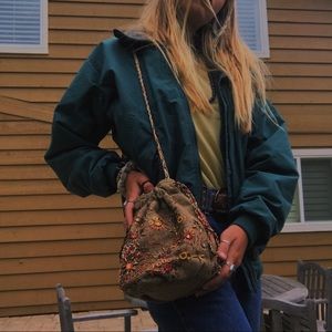 Embroidered, beaded purse